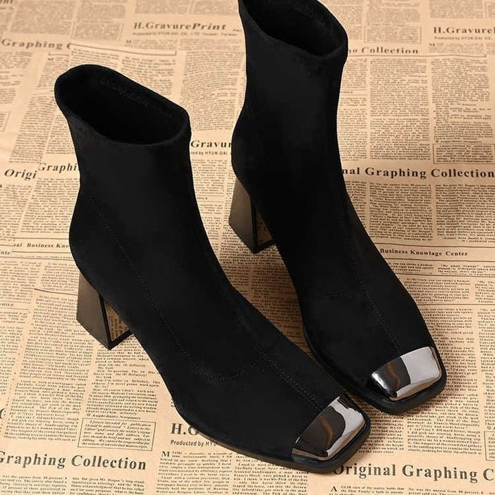 Damen Elegante Stiefeletten mit quadratischer Zehenpartie und Blockabsatz Drune