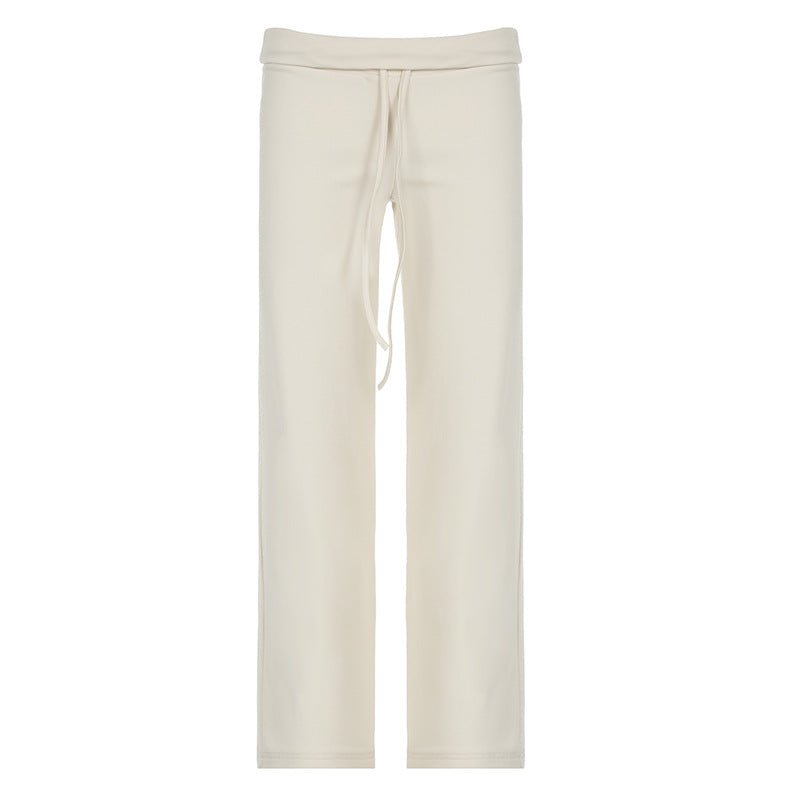 Damen nan weiche Highwaist-Loungehose aus Baumwollmix mit elastischem Komfortbund, Bindekordel und geradem Bein Drune