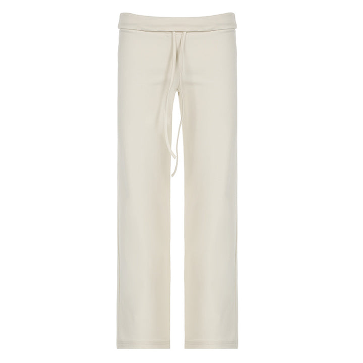 Damen nan weiche Highwaist-Loungehose aus Baumwollmix mit elastischem Komfortbund, Bindekordel und geradem Bein Drune