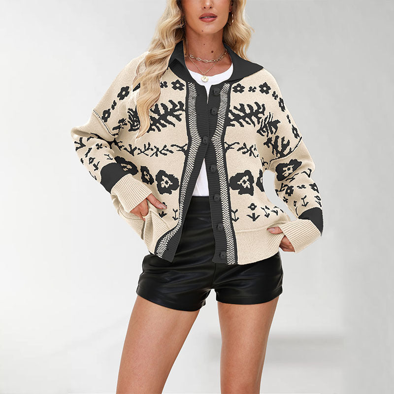 Damen Strickjacke mit floralen Muster und lässigem Schnitt Drune