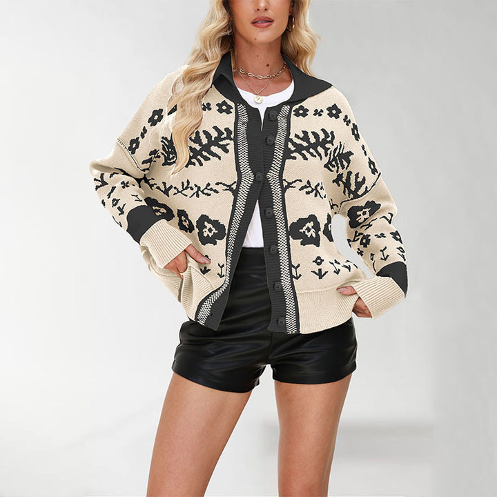 Damen Strickjacke mit floralen Muster und lässigem Schnitt Drune