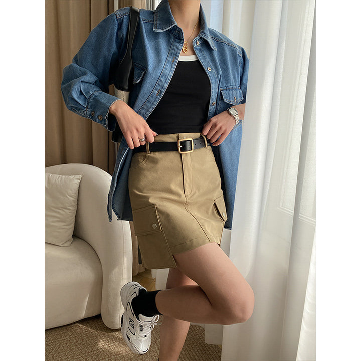 Damen Utility-Rock mit praktischen Taschen und hohem Bund Drune