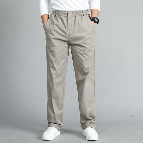 Herren Locker geschnittene Baumwoll‑Chinohose mit elastischem Bund und Seitentaschen Drune