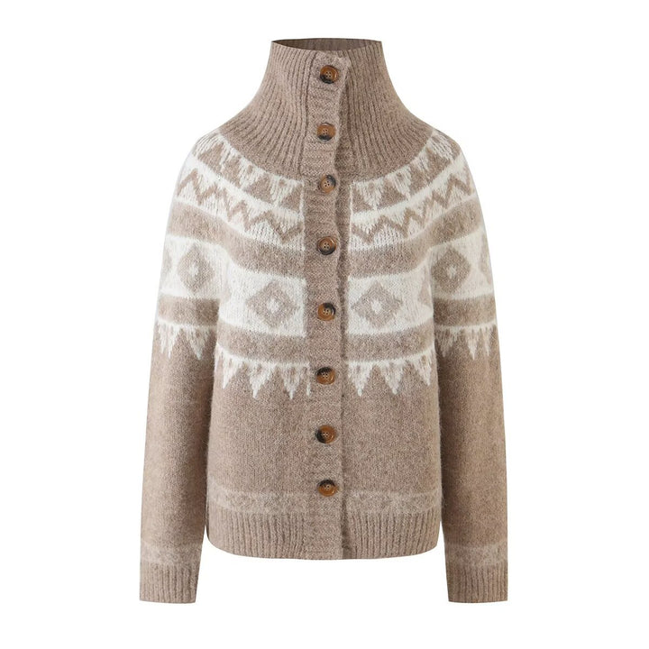Damen Strickjacke mit durchgehendem Reißverschluss, Rippkragen und Norweger-Muster Drune