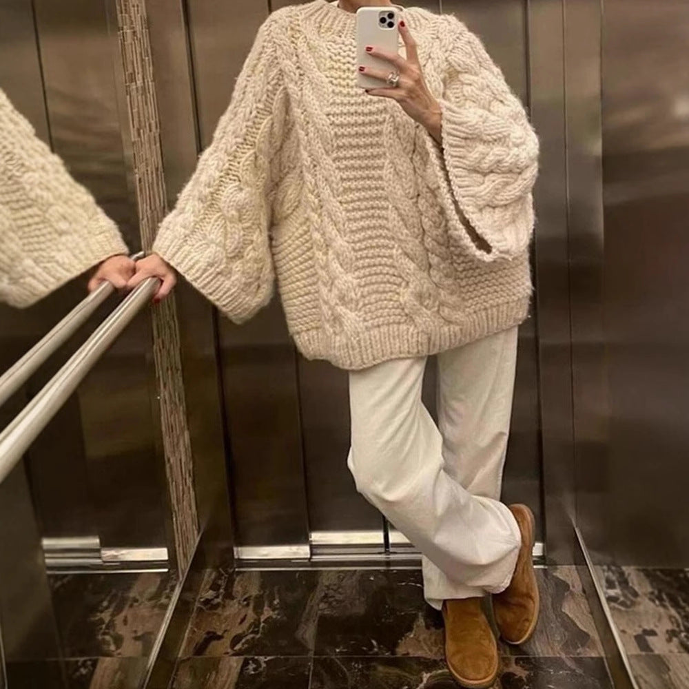 Damen Grobstrickpullover mit oversized Schnitt und kunstvollem Zopfmuster Drune