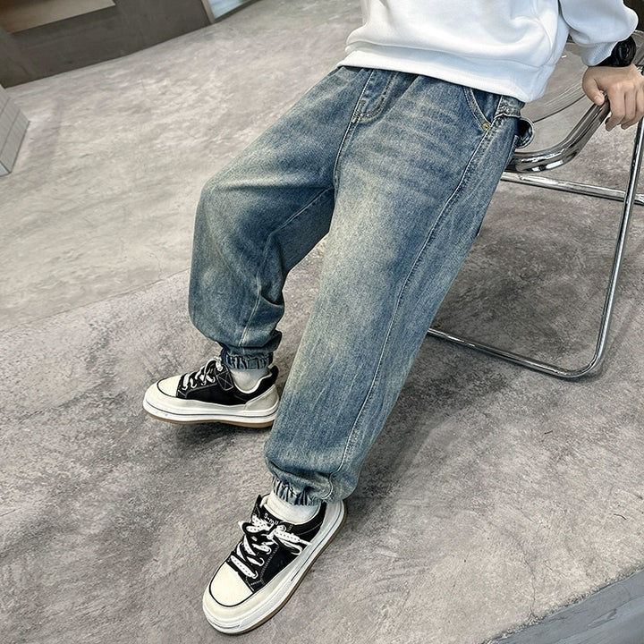 Unisex lässige Denim-Hose mit elastischem Bund Drune