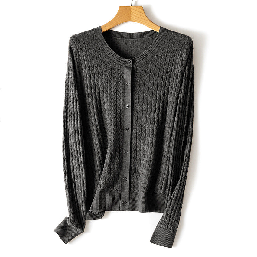 Damen Feinstrick-Cardigan mit Zopfmuster, Rundhalsausschnitt und Knopfleiste Drune