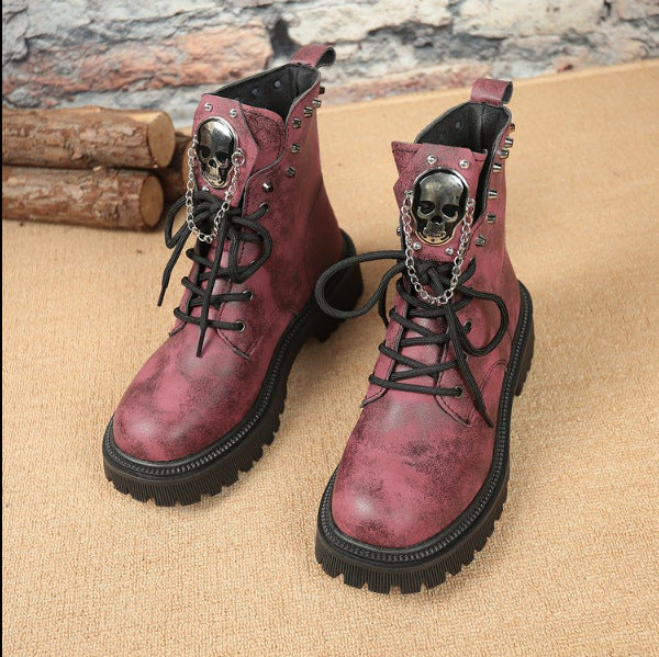Damen Modische Stiefel mit Totenkopf-Details Drune