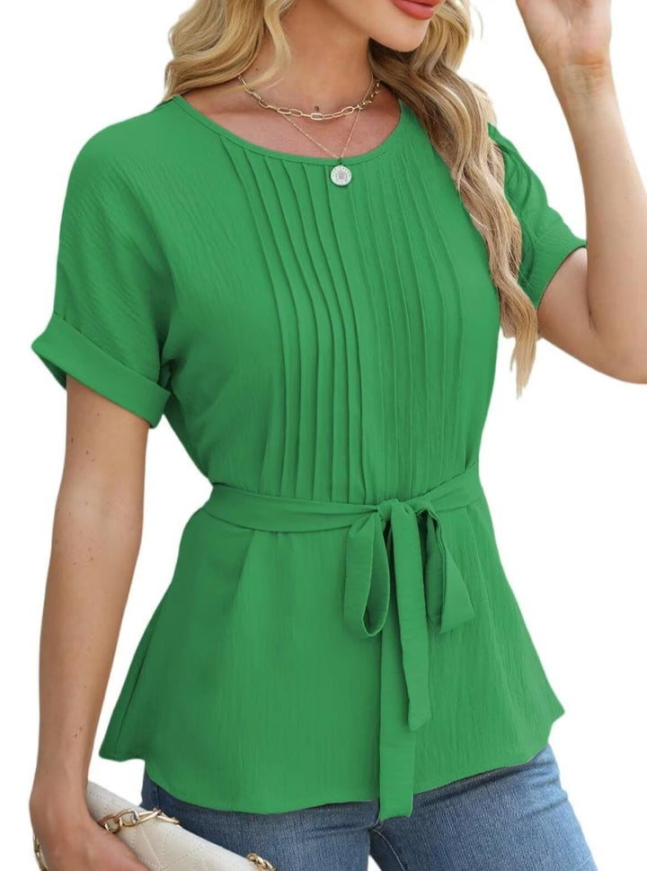Damen Bluse mit Rüschendetails und seitlichem Gürtel Drune
