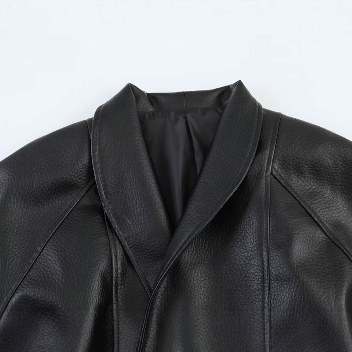 Damen Kurzjacke aus genarbtem Leder mit Schalkragen und Bindegürtel Drune