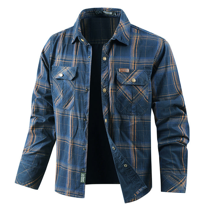 Herren nan kariertes Overshirtjacke aus Baumwoll-Twill mit doppelt verstärkten Brusttaschen und verlängertem Schnitt Drune