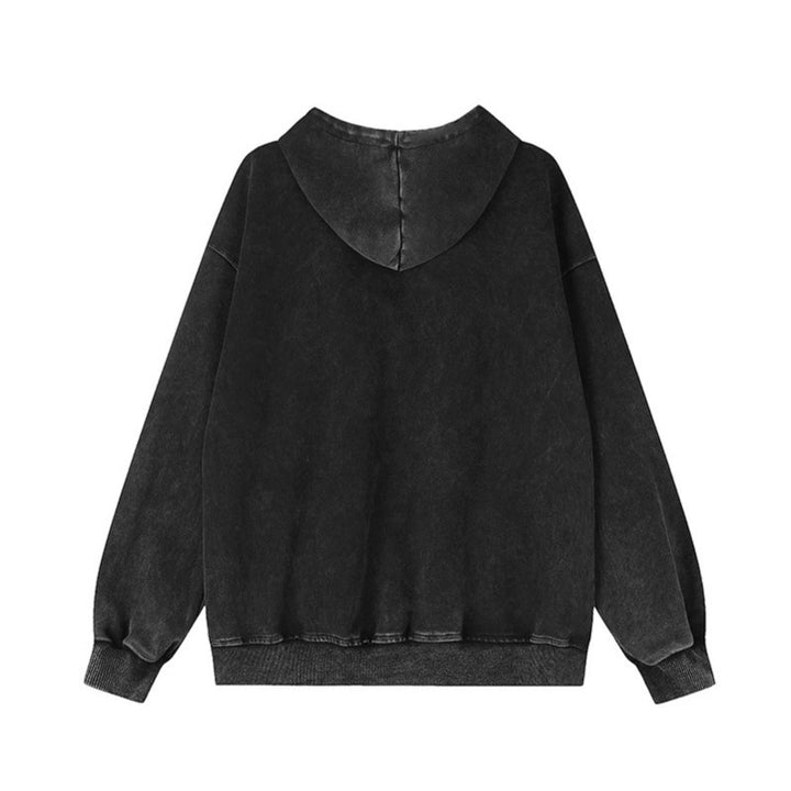 Unisex Oversize-Kapuzen-Zipjacke mit Vintage-Waschung, Metallnieten und Kängurutasche Drune