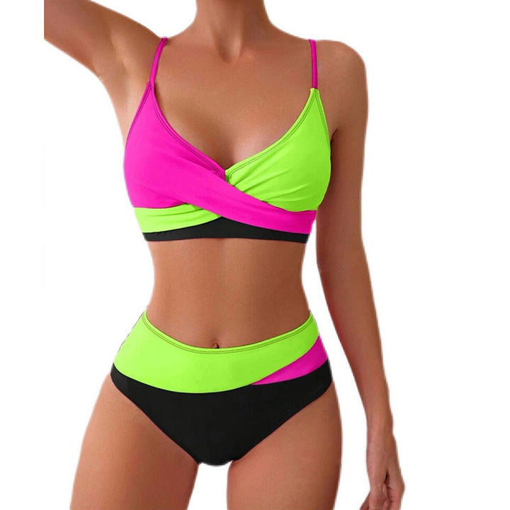 Damen Hochtailliertes Bikini-Set mit Kreuzband-Design Drune
