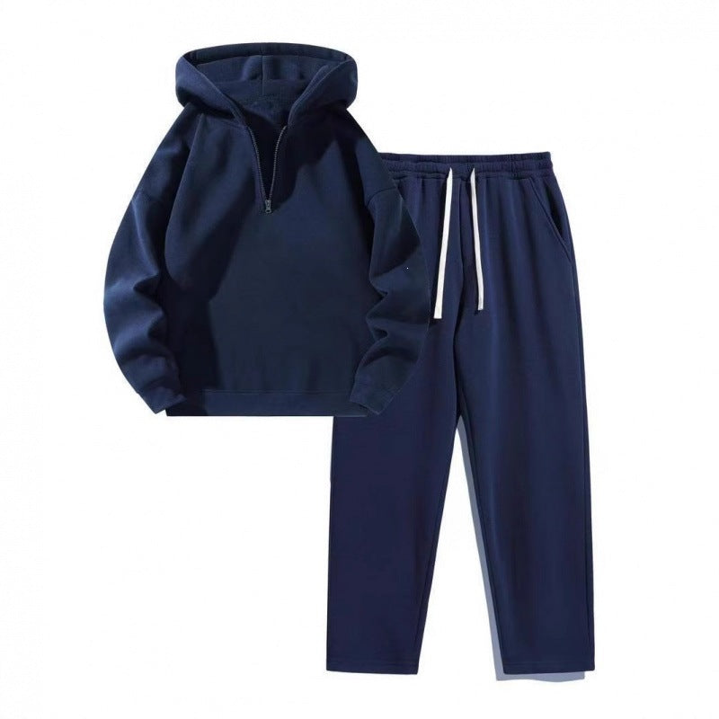 Damen nan Relax-Set mit kurzem Halbzip, übergroßer Kapuze und taillenhoher tapered Jogginghose Drune