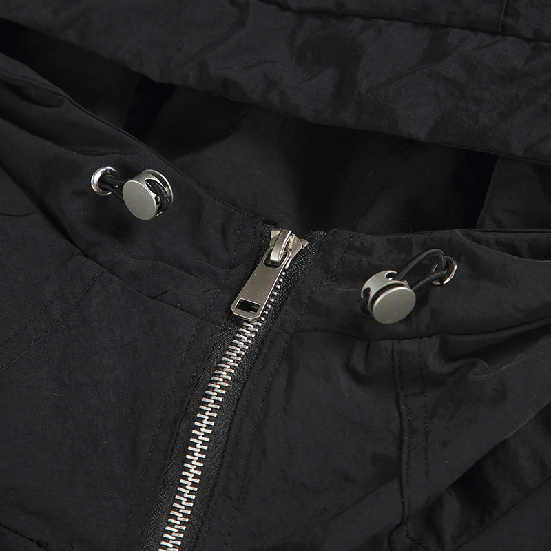 Unisex Ultraleichte Packbare Kapuzenjacke im Boxy-Relax-Schnitt mit Zwei-Wege-Metallreißverschluss Drune