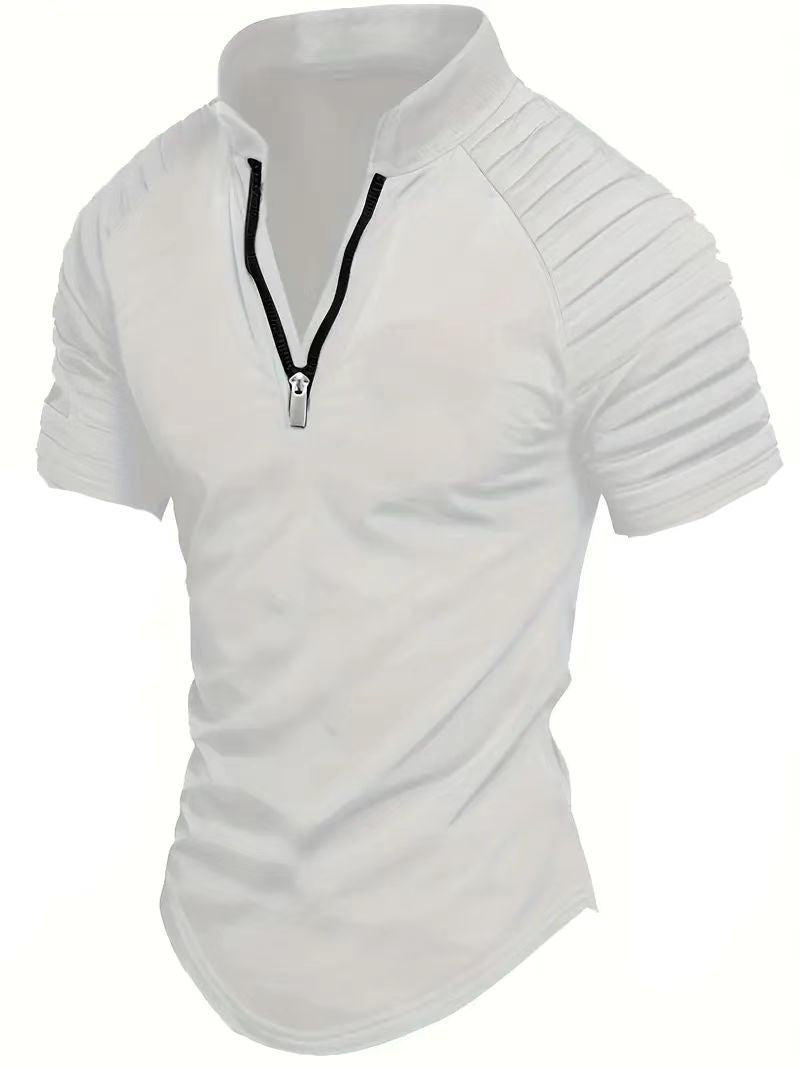 Herren sportliches Funktionsshirt mit halbem Reißverschluss und Rippdetails Drune