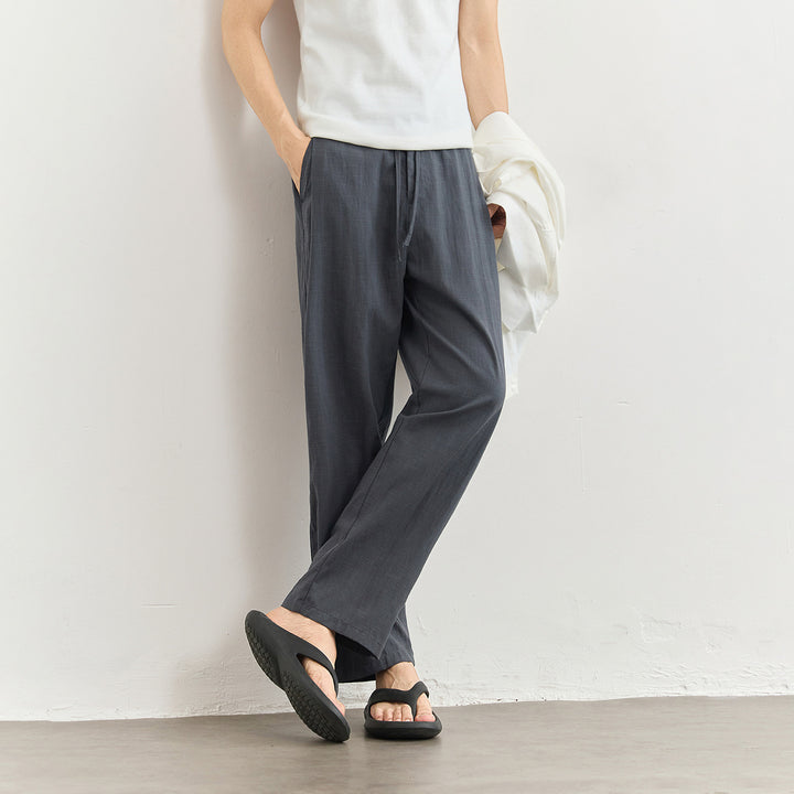 Herren Leichte Leinenhose mit Tunnelzug und geradem Bein Drune