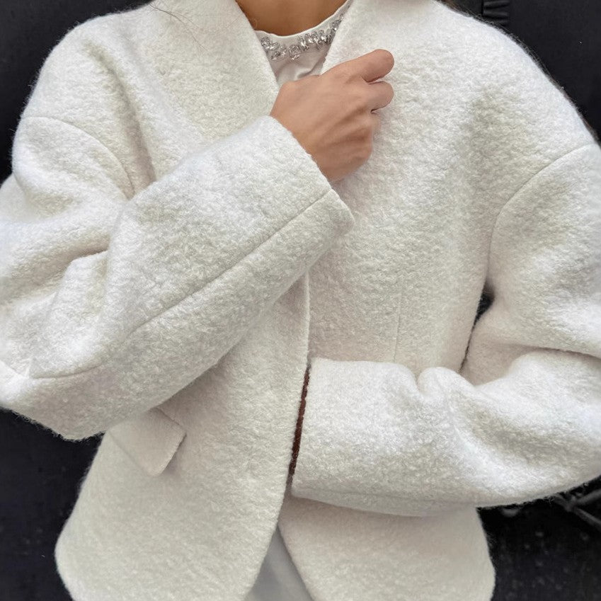 Damen elegante Bouclé-Jacke mit geometrischem Schnitt und überschnittenen Ärmeln Drune