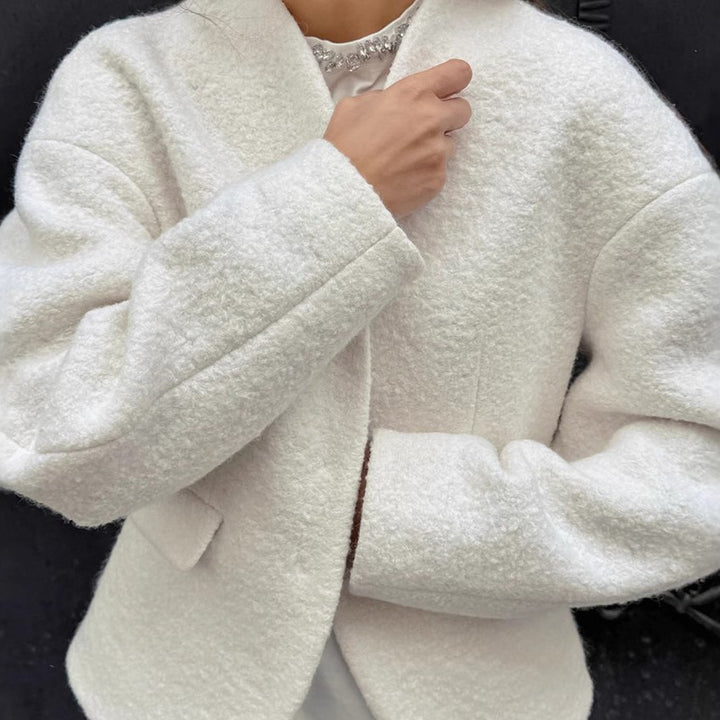 Damen elegante Bouclé-Jacke mit geometrischem Schnitt und überschnittenen Ärmeln Drune