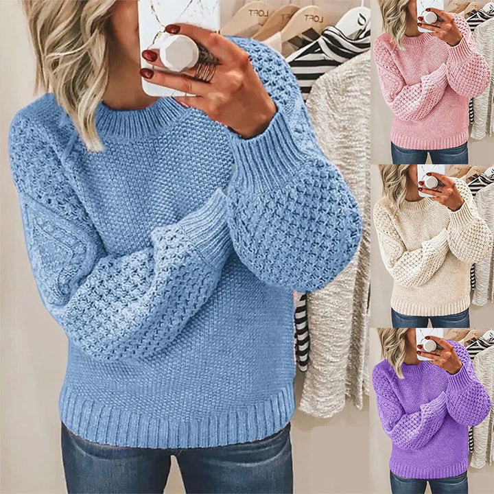 Damen Grobgestrickter Pullover mit Zopfmuster und Ballonärmeln Drune