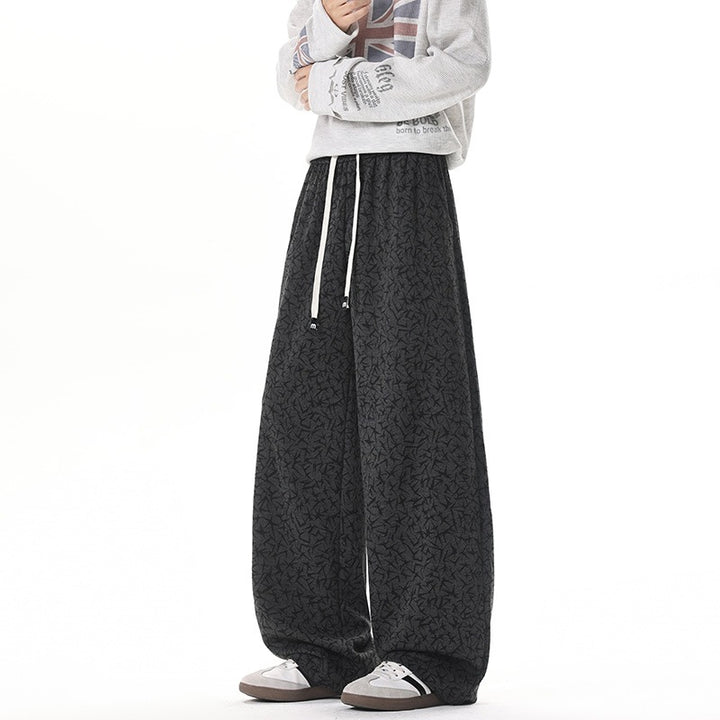 Herren Extraweite Fleece-Loungehose mit Allover-Strukturprint und Kordelzug Drune