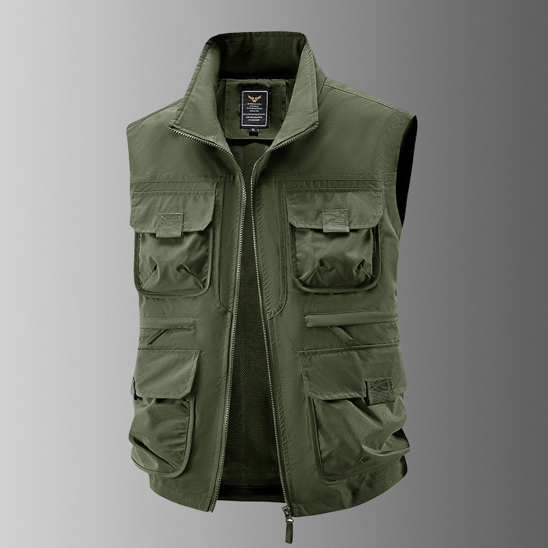 Herren Outdoor-Utilityweste mit Mehrfach-Taschen, verstärkten Einsätzen und Frontreißverschluss Drune