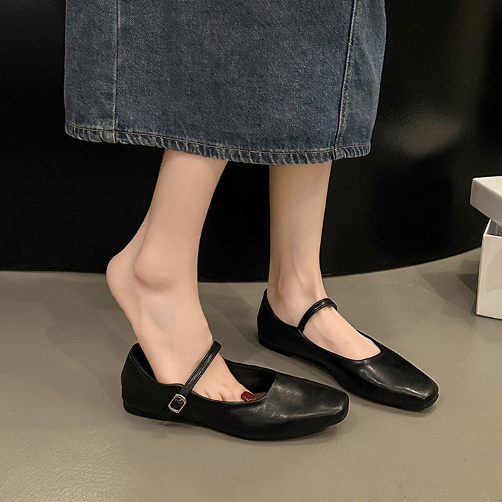 Damen Quadratzehen-Mary-Jane-Flats mit verstellbarem Knöchelriemen Drune