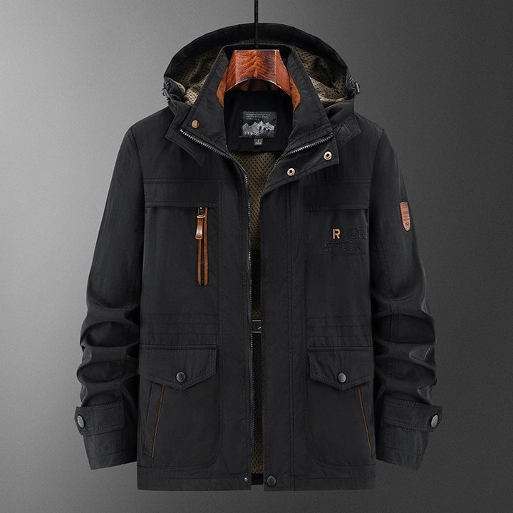 Herren Wetterfeste Utility-Fieldjacke mit Kapuze, Mesh-Futter und Multifunktions-Taschen Drune