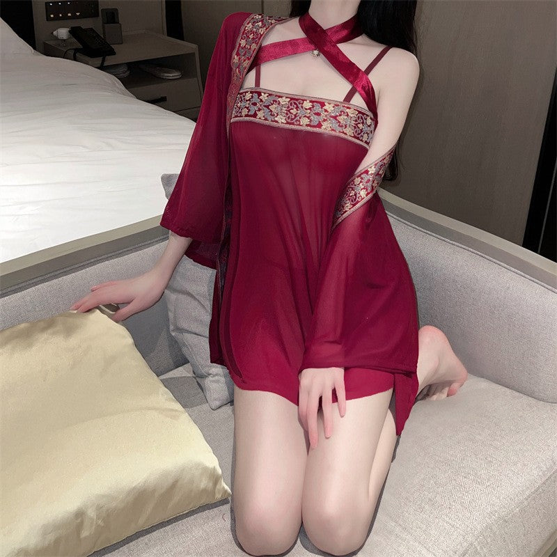 Damen Elegante Transparente Kimono Negligé Drune