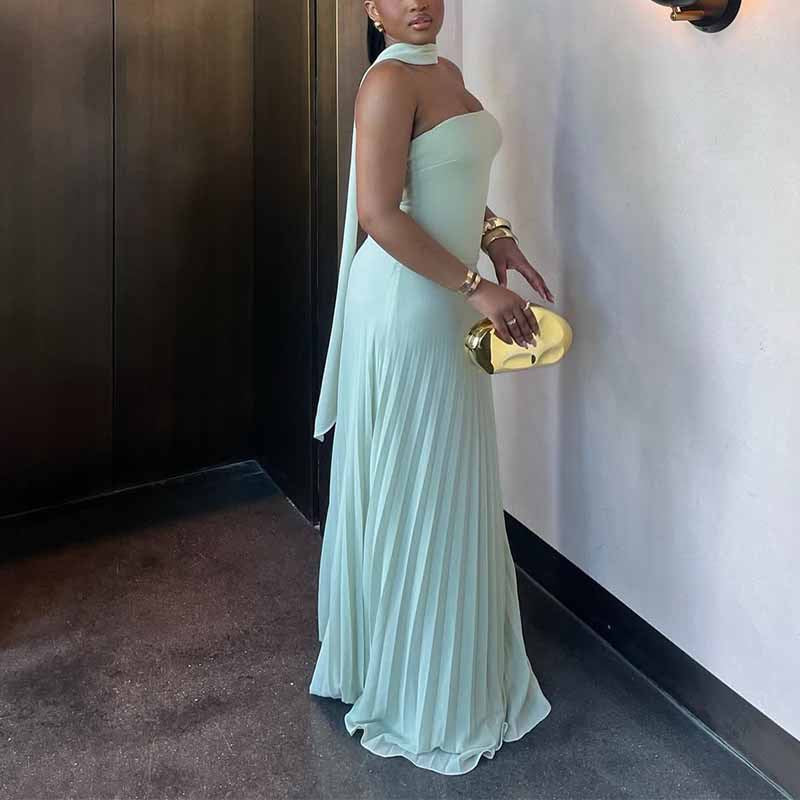 Damen Plissiertes Maxikleid mit elegantem Schulterband und figurschmeichelndem Schnitt Drune