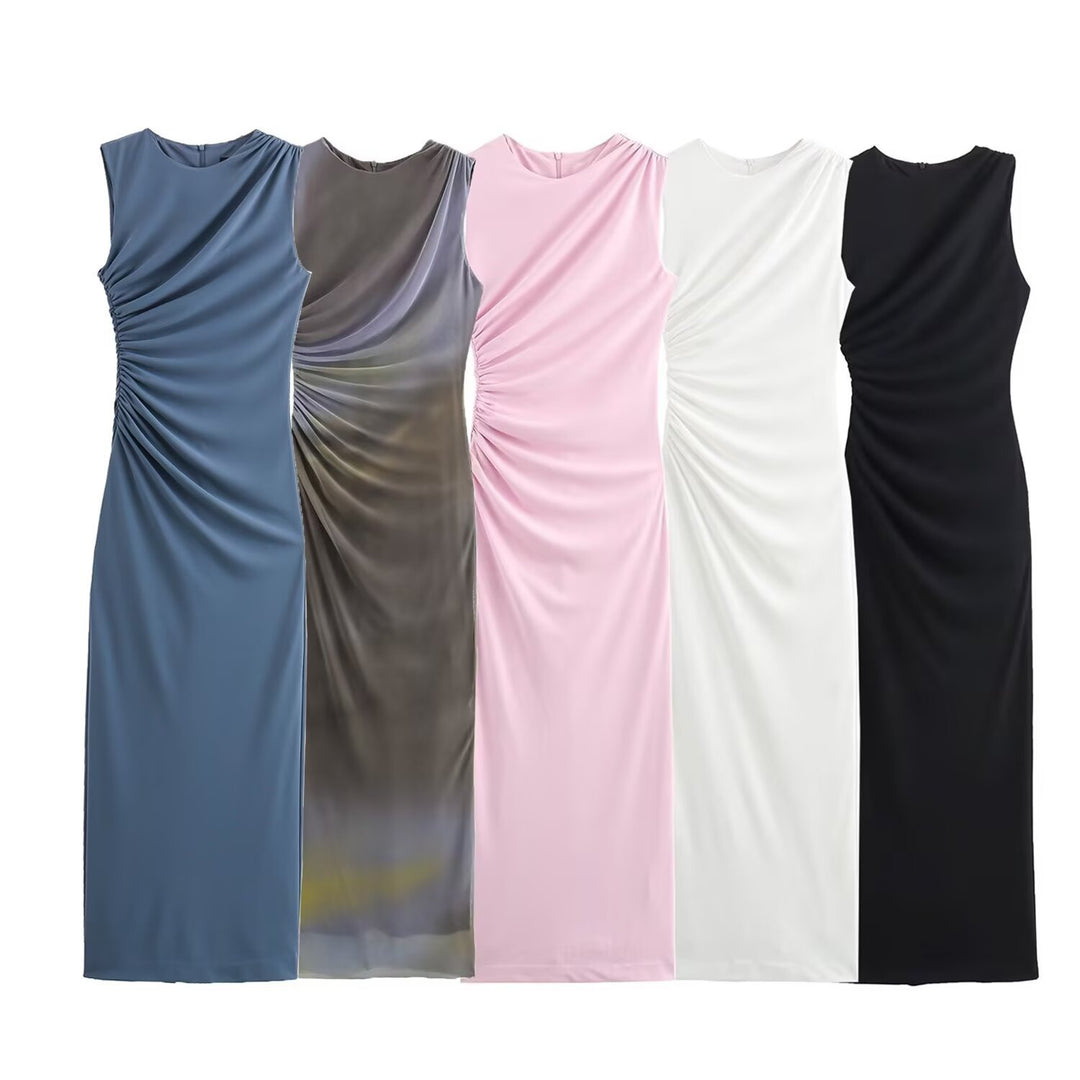 Damen elegantes Maxikleid mit raffinierten Drapierungen Drune