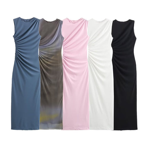 Damen elegantes Maxikleid mit raffinierten Drapierungen Drune
