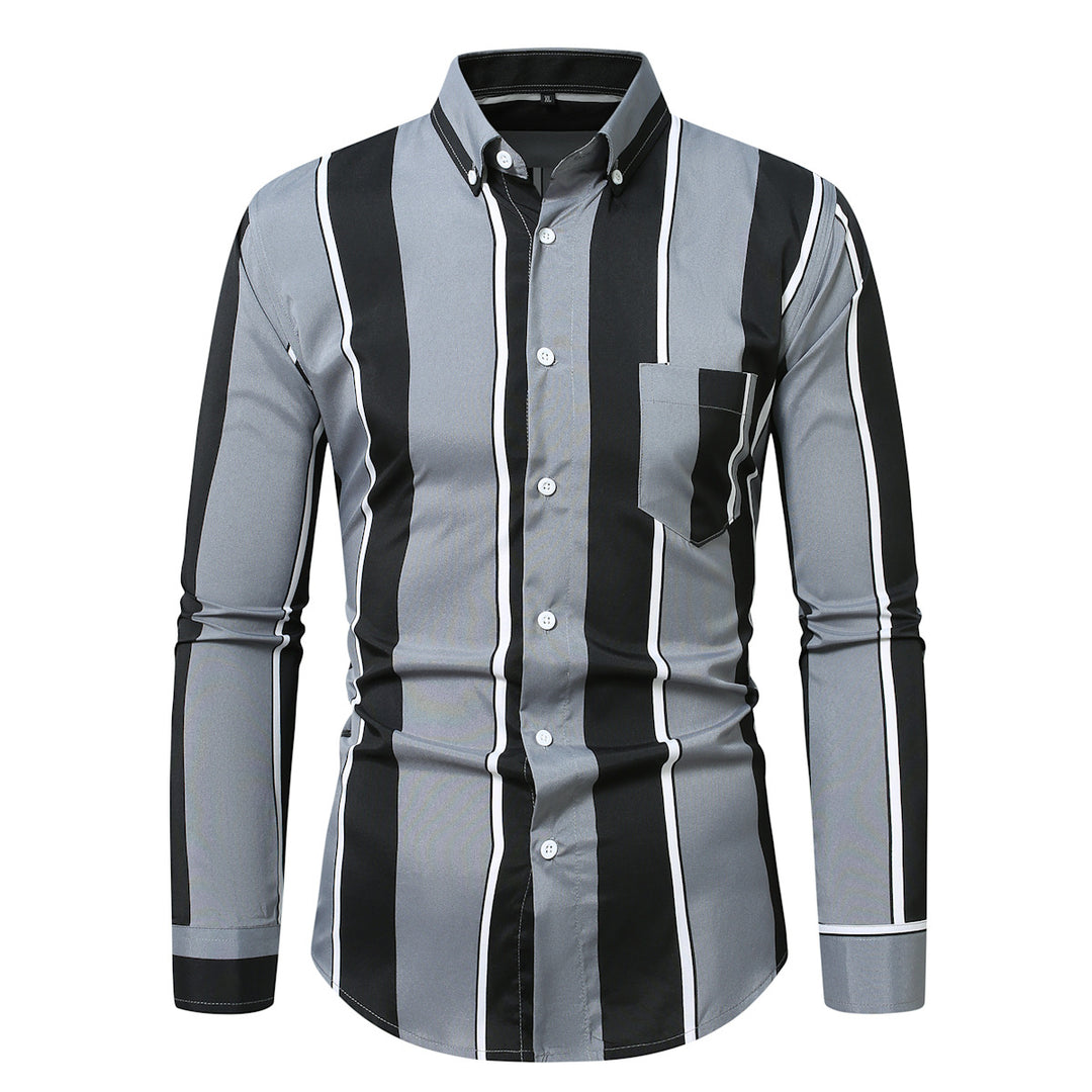 Herren nan tailliertes Langarmhemd mit vertikalem Streifenmuster und Button-Down-Kragen Drune