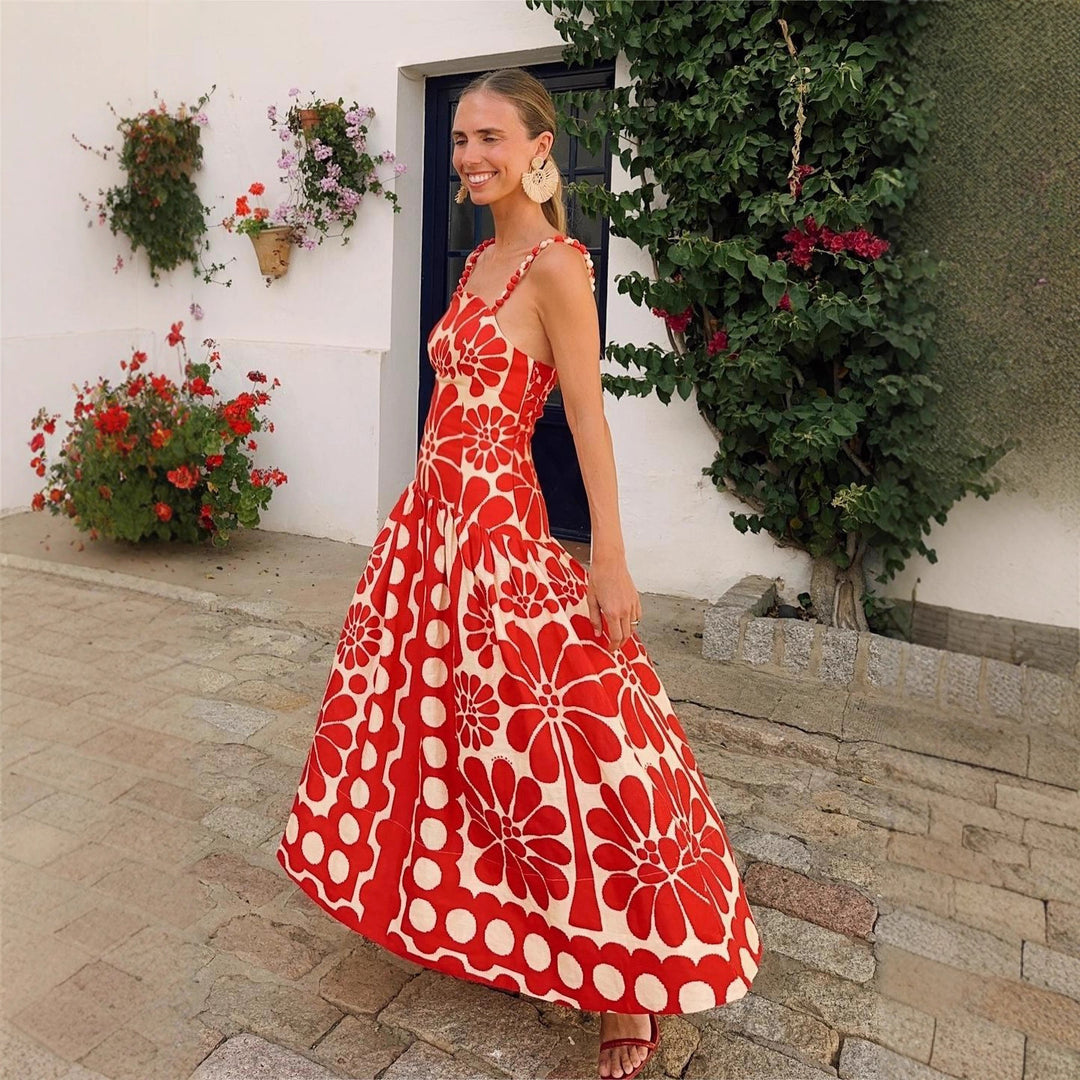 Damen Midi-Kleid mit floralem Print und Spaghetti-Trägern Drune