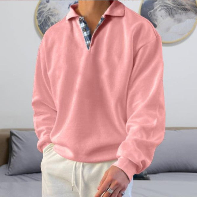 Herren nan lässiger Pullover mit Polokragen und verdeckter Karo-Innenseele aus Baumwollmischung Drune