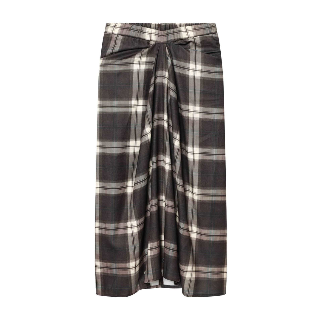 Damen Midirock mit Karomuster und dekorativer Frontdrappierung Drune