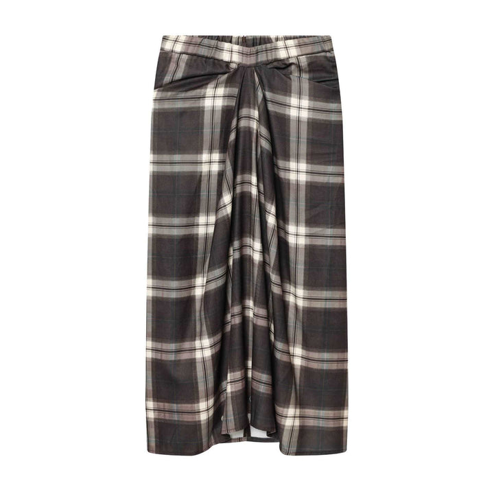 Damen Midirock mit Karomuster und dekorativer Frontdrappierung Drune