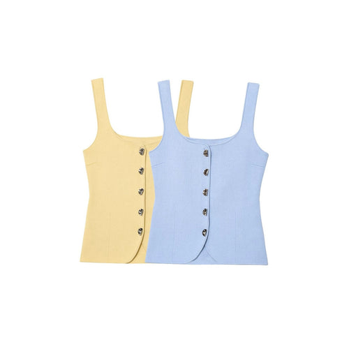 Femme Quadrat-Ausschnitt Knopf-Oben Tank Top Drune
