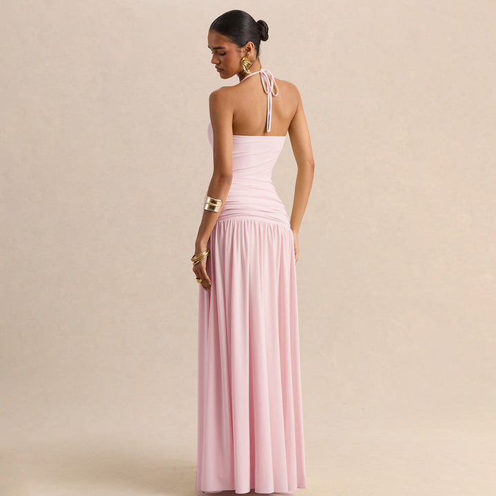 Damen Maxikleid mit Raffungen und schulterfreiem Design Drune
