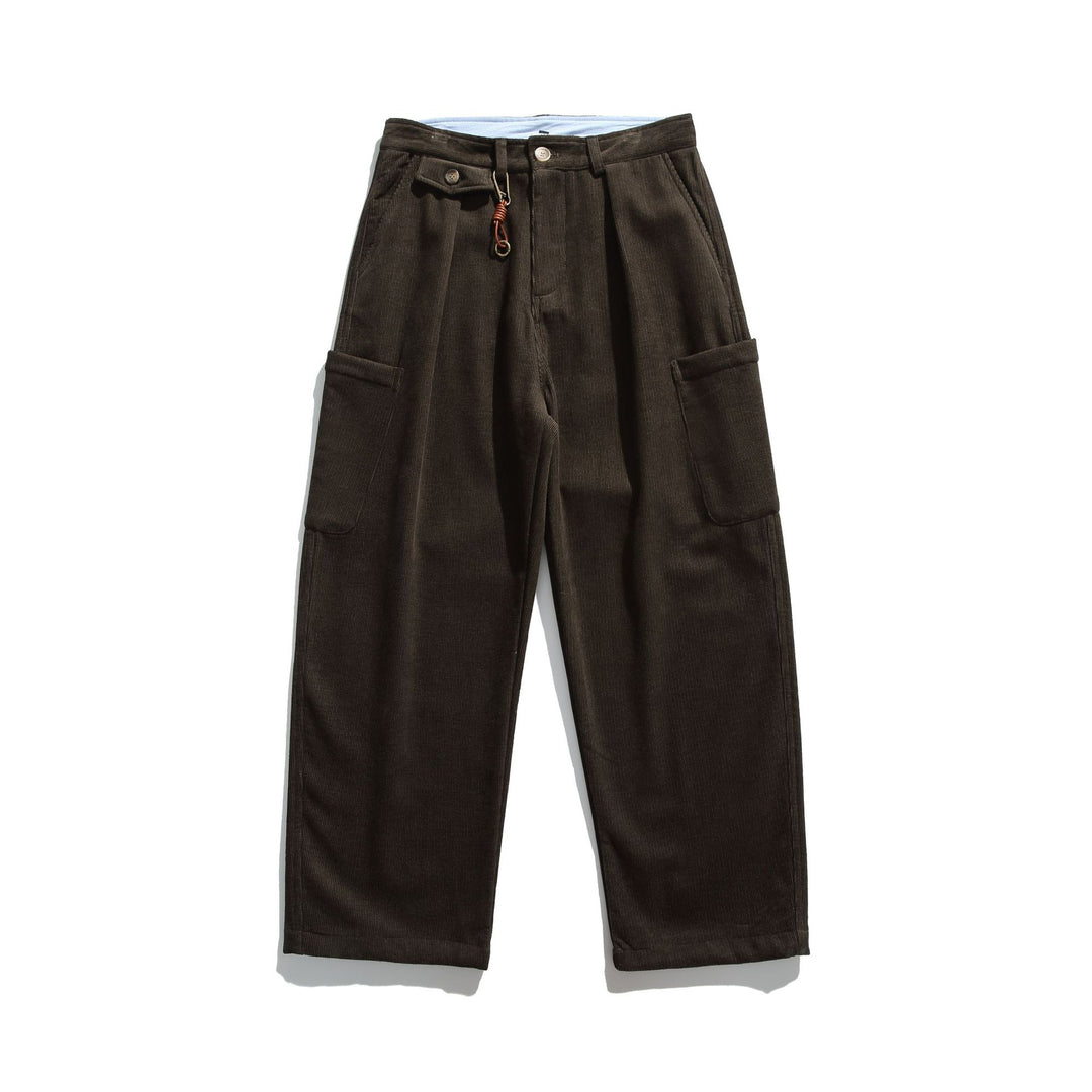 Herren Cord‑Cargo‑Hose mit hoher Taille, weitem Bein und aufgesetzten Pattentaschen Drune