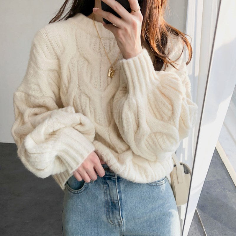 Damen Grobstrickpullover mit eleganter Zopfmusterstruktur und lässigem Schnitt Drune