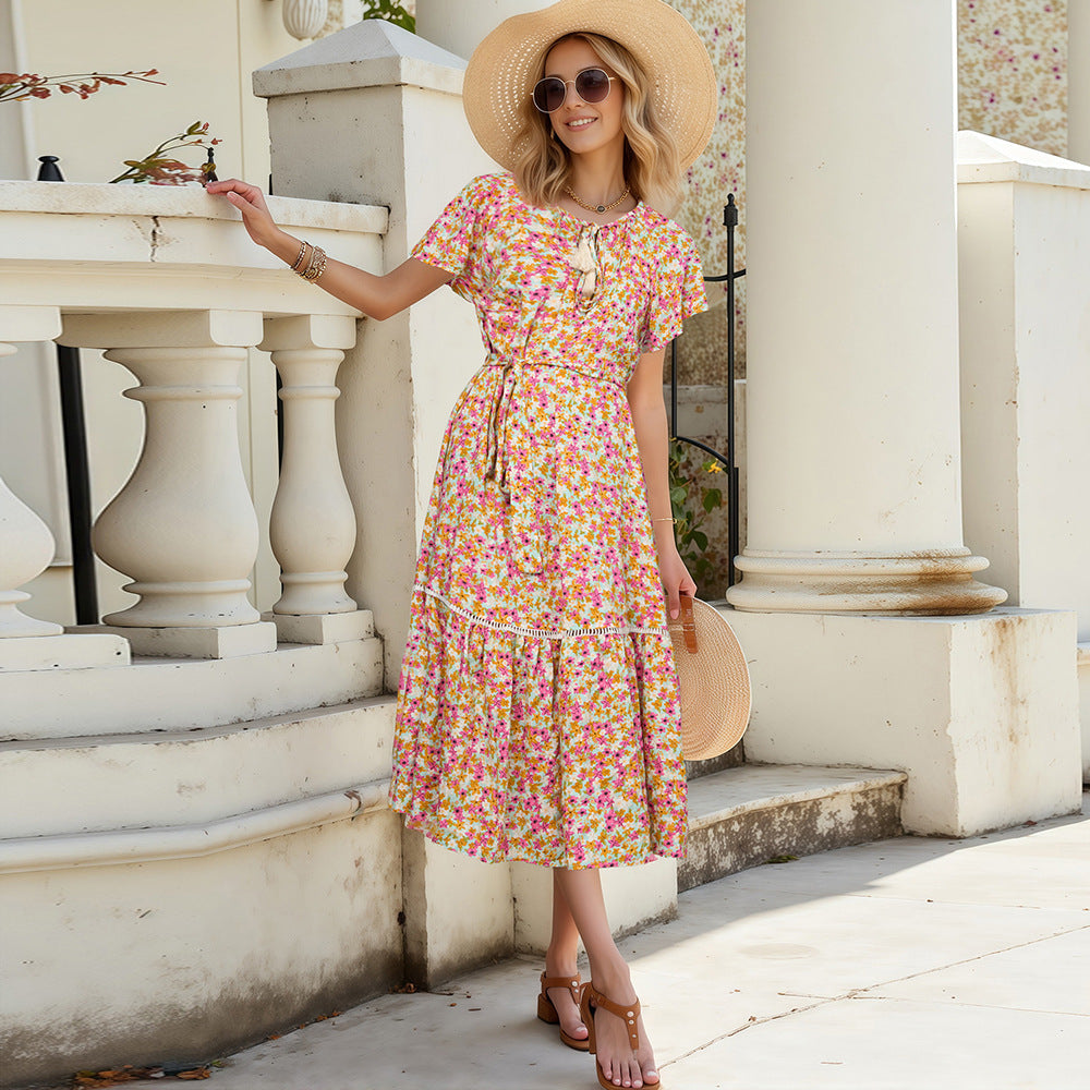 Damen Sommerliches Freizeitkleid mit Rüschendetails Drune