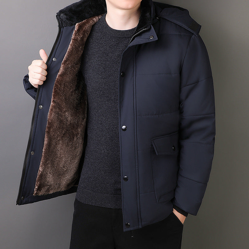 Herren Wattierte Thermojacke mit gesteppter Innenfüllung, Kunstfellkragen und Pattentaschen Drune