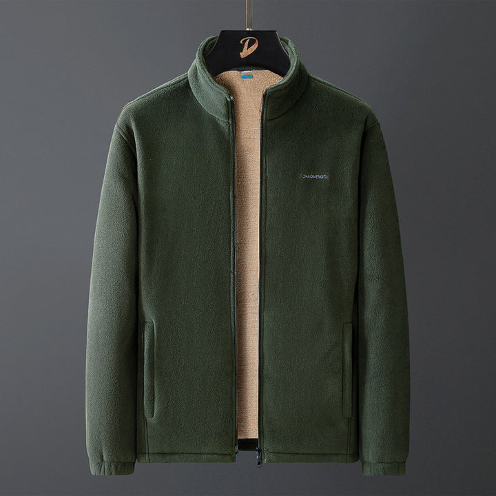 Herren Thermo-Fleecejacke mit Teddy-Innenfutter, verdecktem Reißverschluss und Stehkragen Drune