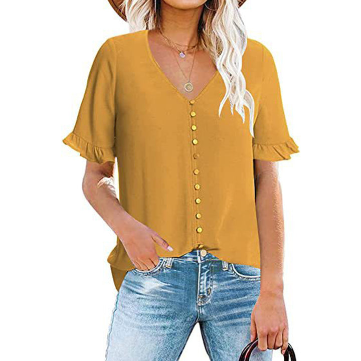 Damen Bluse mit Rüschendetails und Knopfleiste Drune