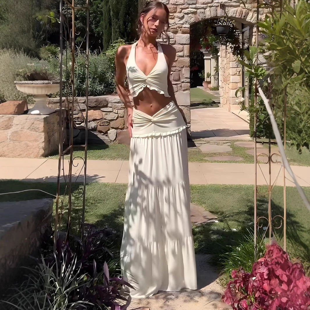 Damen Elegantes Two-Piece Maxi-Outfit mit raffiniertem Wickeldesign Drune