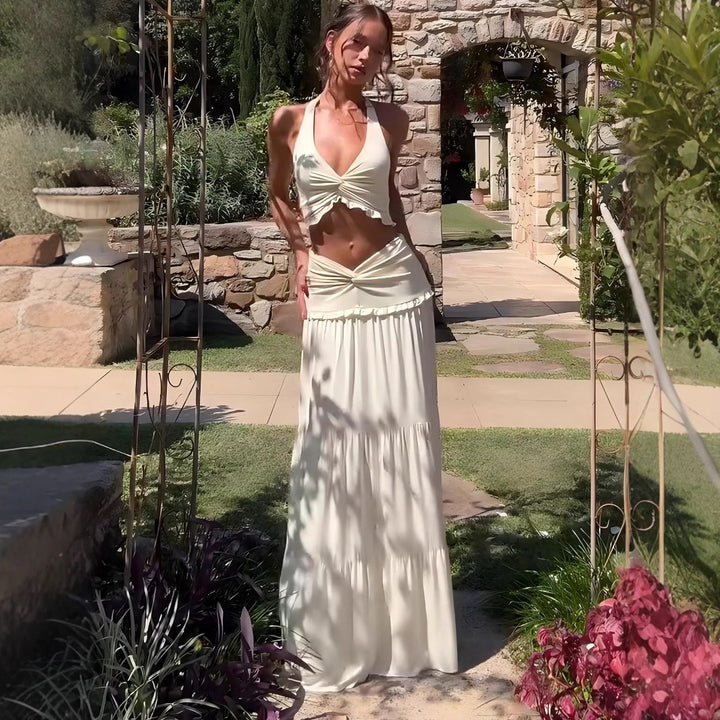Damen Elegantes Two-Piece Maxi-Outfit mit raffiniertem Wickeldesign Drune