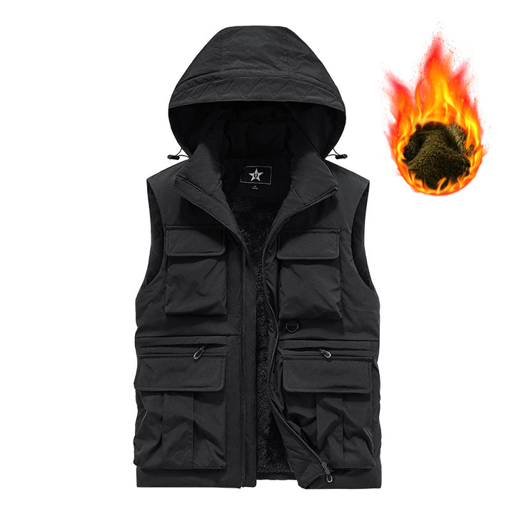 Herren Multifunktionale Outdoorweste mit Kapuze und wärmendem Fleecefutter Drune