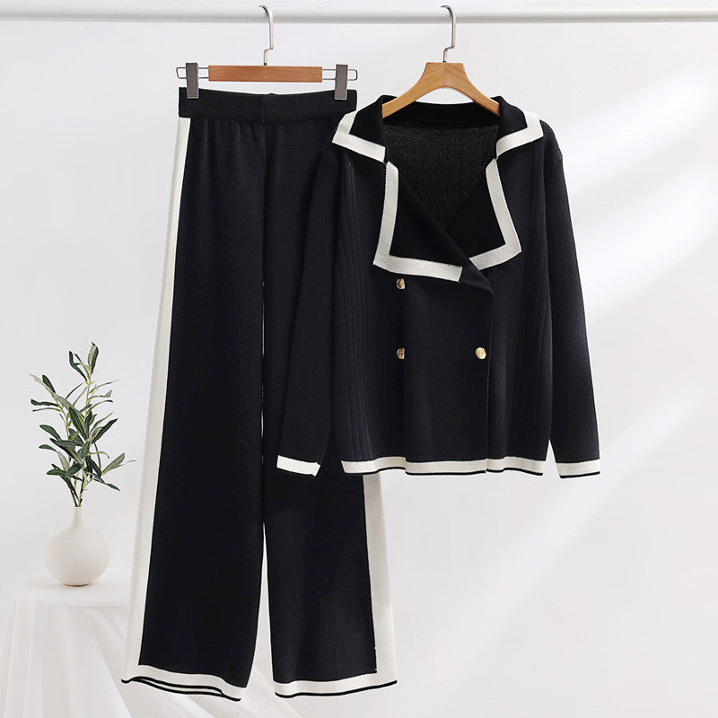 Damen elegantes Loungewear-Set mit Kontrastdetails Drune