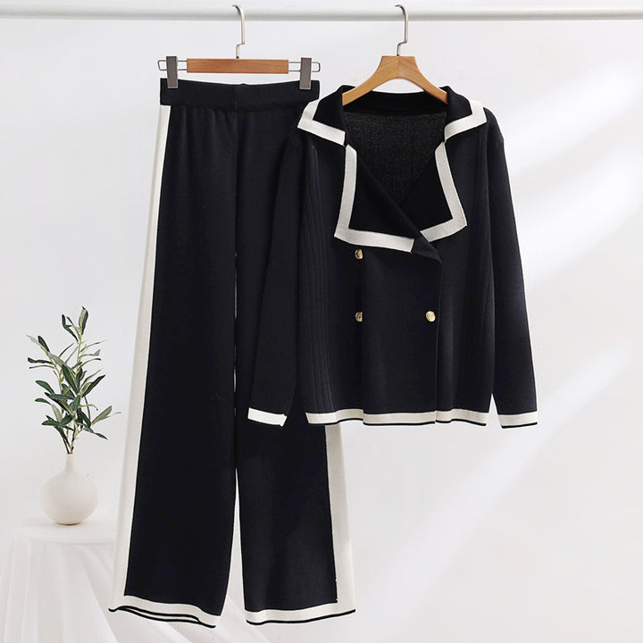 Damen elegantes Loungewear-Set mit Kontrastdetails Drune